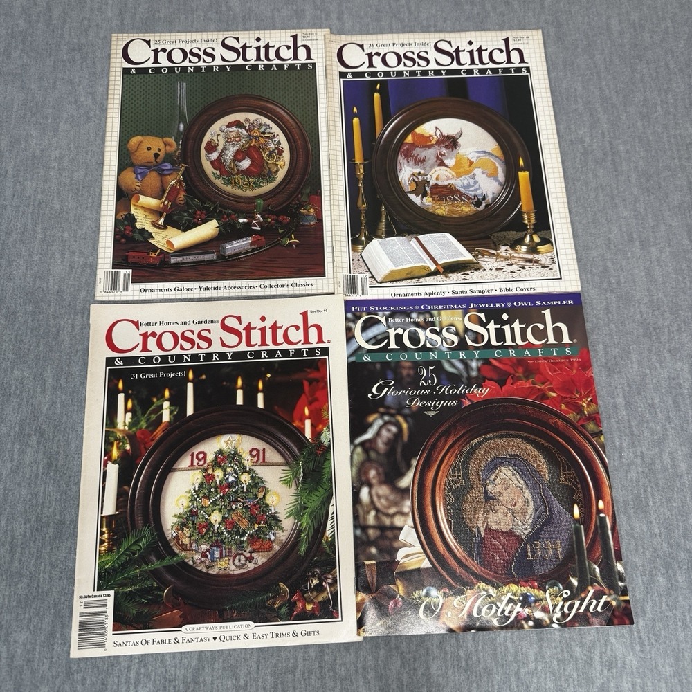 Cross Stitch and Country Crafts Magazine LOT 4 Years 1987-94 Christmas Edition